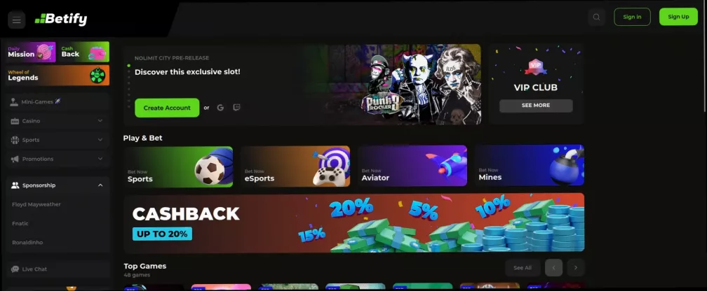 Betify Casino 100 Free Spins up to 250 CAD welcome offer