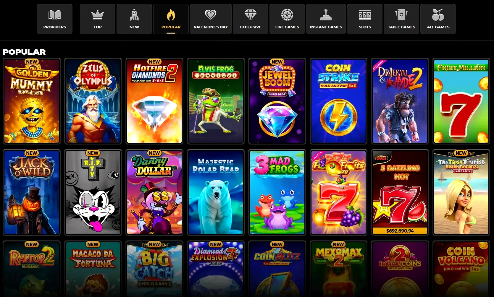 Betify online casino game selection featuring popular slots and live dealer tables